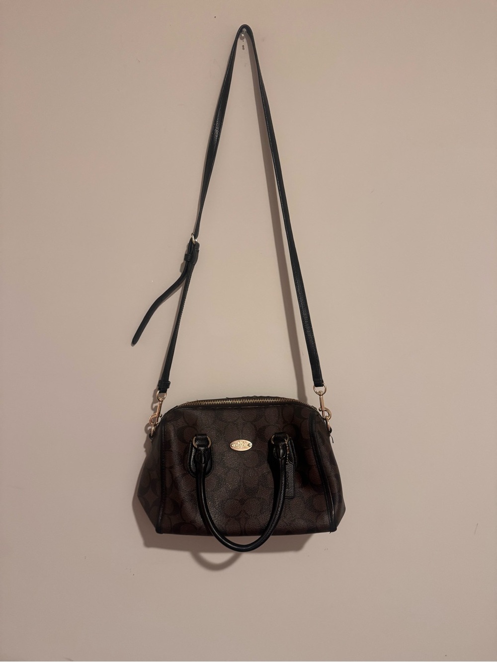 Coach Brown Monogram Crossbody with Black Strap